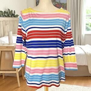 NEW Charter Club Womens Pima Cotton Colorful Striped Boat-Neck Top Shirt Size L
